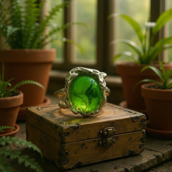 Green stone and gold statement bracelet - Picture 1 of 2